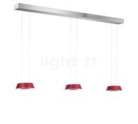 Oligo Glance Suspension LED 3 foyers - réglage en hauteur invisible cache-piton blanc mat - couverture aluminium brossé - tête rouge mat Ce luminaire comporte des modules à LED prémontés de classes én