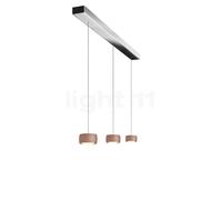 Oligo Grace Suspension LED 3 foyers - réglage en hauteur invisible cache-piton noir mat/couverture chrome/tête cuivre satiné Ce luminaire comporte des modules à LED prémontés de classes énergétiques A
