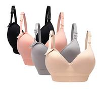 Oliked Lot de 3 à 4 soutiens-gorge d'allaitement à coque souple pour femme, Lot de 4 (noir + gris + rose + beige)., XL