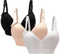 Oliked Lot de 3 à 4 soutiens-gorge d'allaitement pour femme, Lot de 3 (noir + blanc + beige), S-M