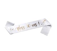 OLILLY - Écharpe Anniversaire Femme - Miss 30 Ans - Écharpe Blanche Satinée avec Inscription Dorée - Accessoire Festif pour Anniversaire - Idée Cadeau Originale (30 ans)