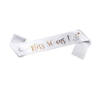 OLILLY - Écharpe Anniversaire Femme - Miss 80 Ans - Écharpe Blanche Satinée avec Inscription Dorée - Accessoire Festif pour Anniversaire - Idée Cadeau Originale (80 ans)