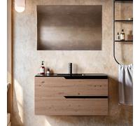 OLIMPO DOCCE Meuble de salle de bain 100 cm suspendu chêne cartagène lavabo noir mat - JAGUAR - Sans miroir
