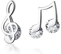 OLIMY Boucle Boucles d'oreilles Hypoallergéniques Note De Musique Boucles d'oreilles Asymétriques en Zircone en Argent Sterling Bijoux Exquis pour Femmes