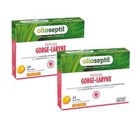 OLIOSEPTIL - Pastilles à Sucer Gorge-Larynx - Apaise et Assainit la Gorge - Sans Sucres Ajoutés - Extraits de Plantes, Vitamine C, Cuivre et Huiles Essentielles - Gout Miel Citron - Lot de 2