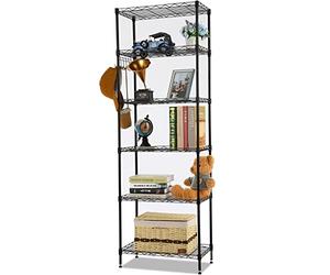 oliote 6 étagères, 6 étagères en Fil, étagère de Cuisine, étagère en métal avec Crochets latéraux chromés, 54 x 29 x 160 cm, Noir