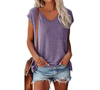 OLIPHEE Femmes Cap Sleeve T-Shirts À Manches Courtes Col en V Casual T-Shirts De Base D'été Lâches