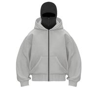 OLIPHEE Hoodie Hiver Épais Zippé Hoodiejekt Masque Anti-Vent Homme pour Sports Gris XL