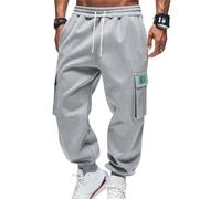 OLIPHEE Pantalon Cargo Homme Pantalon Polaire Homme Sweatpants Hiver Automne Taille Elastique avec Cordon de Serrage et Poches Pants Décontracté Sportswear Streetwear Extérieur Gris Clair 3XL