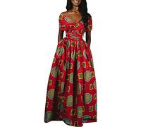 OLIPHEE Robe Femme Imprimer lâche Grande Taille Afrique sans Manches Une épaule De Multiples Façons De Porter(XL, Cercle Rouge)
