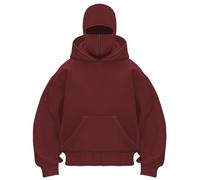 OLIPHEE Sweat à Capuche Zippé Homme Avec Double Capuche et Poche Kangourou - Veste Demi-Zip Polaire Hiver - Rouge L
