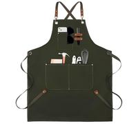 OLIPHEE Tablier de Cuisine Homme Femme Tablier de Travail Imperméable Étanche Réglable avec 3 Poches pour Cuisine Barbecue Restaurant Café Jardinage Peinture Gris Vert (plus Imperméable)