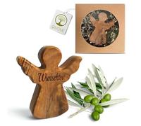 OLIQUE Ange Gardien en Bois d'Olivier - Figurine Artisanale Faite Main Idéale comme Cadeau pour Naissance, Baptême, Communion et Confirmation (Avec Gravure)