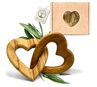 OLIQUE Cœurs en bois d'olivier - Cœurs en bois attachés comme cadeau personnalisé pour mariage, anniversaire de mariage ou fiançailles (8 cm)