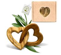 OLIQUE Cœurs en Bois personnalisés, Bois d'olivier - Cœurs en Bois reliés avec Gravure comme Cadeau Individuel pour Mariage, Anniversaire de Mariage ou fiançailles (5 cm)