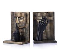 oliruim Lot de 2 serre-livres en forme de visage abstrait - Serre-livres modernes noirs et dorés - Statues décoratives uniques pour bibliothèque, bureau à domicile, bibliothèque (noir doré)