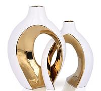 oliruim Lot de 2 vases ronds décoratifs modernes avec trous, accessoires de cuisine blancs et dorés, centres de table de mariage, décoration de table basse de salon (W+G)