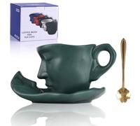 Oliruim Tasse à café créative en céramique Soucoupe et cuillère, Thinker (8oz) pour thé l'après-midi, fête, usage domestique (vert)