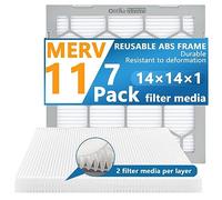 OlitAir Filtre à air MERV 11 35,6 x 35,6 cm, filtre à air pour chaudière, cadre en plastique ABS réutilisable, lot de 7 supports de filtre remplaçables (taille réelle : 34,5 x 34,5 x 1,9 cm)