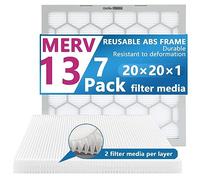 OlitAir Filtre à air MERV 13 20 x 20 x 1, filtre à air pour four à courant alternatif, cadre en plastique ABS réutilisable, lot de 7 médias filtrants remplaçables (taille réelle : 49 3/4 po x 19 3/4