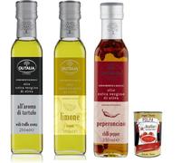 Olitalia Olio Condimento a Base di Olio Extra Végine di Oliva all'aroma Kit de test d'huile d'olive extra vierge goût 3 x 250 ml + Polpa Italian Gourmet 400 g
