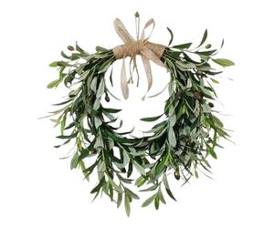 Olive Branch Wreath, Faux Greenery Swag, Lush Realistic Leaves, Rustic Farmhouse Décor, Year-Round Decorative Accent, 24 inches, Front Door, Wall, Holiday Display