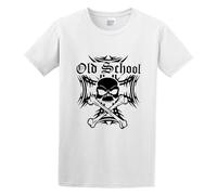 Olive Old School Biker Iron Cross Skull Skull Print Cotton Casual Round Neck T Shirt White M