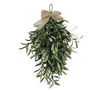 Olive Teardrop Door Swag, Artificial Greenery Garland Pendant for Front Doors & Walls, Farmhouse Fireplace Holiday Decoration for Entryway, Living Room, Or Window Display Use