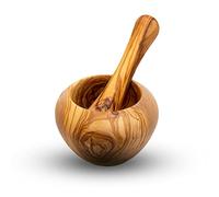Olive Wood Mortar with Pestle - Handmade with Natural Edge - Durable for Herbs and Spices (10 cm)