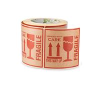 OliveBird 500 autocollants fragile en papier kraft autocollants "This Way Up Handle With Care" grand format 10x10CM