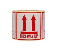 OliveBird 500 Autocollants This Way UP étiquettes Grande Taille 10 x 10 cm White-Red