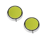 Oliveganlan Pilulier rond à 3 compartiments pour sac à main et poche, boîte à médicaments portable, étui de voyage imprimé jaune et vert