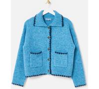 Oliver Bonas Oliver Bonas Blue Blanket Stitch Collared Button Up Knitted Cardigan