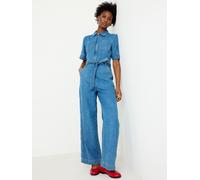 Oliver Bonas Oliver Bonas Blue Light Blue Denim Zip Up Short Sleeve Jumpsuit