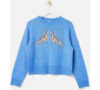 Oliver Bonas Oliver Bonas Blue Panther Embroidered Crew Neck Knitted Jumper