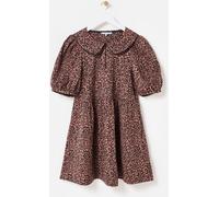 Oliver Bonas Oliver Bonas Brown Animal Print Puff Sleeve Collared Mini Dress Brown EU 42 (UK 14)