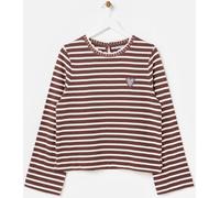 Oliver Bonas Oliver Bonas Brown Brown Striped Heart Embroidered Long Sleeve Top