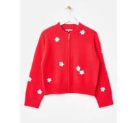 Oliver Bonas Oliver Bonas Red Daisy Embroidered Zip Up Knitted Bomber Jacket