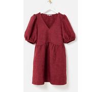 Oliver Bonas Oliver Bonas Red Floral Jacquard V-Neck Puff Sleeve Mini Dress Red EU 42 (UK 14)