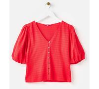 Oliver Bonas Oliver Bonas Red Textured Button Up Puff Sleeve Top Red EU 46 (UK 18)