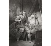 Oliver Cromwell's Daughter Elizabeth Claypole 1629 - 1658 allongée sur son lit malade suppliant son père d'être indulgent envers les opposants politiques. Après une impression par James Stow d'une