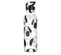 Oliver Jeffers Bouteille d'eau réutilisable avec paille et paille à double paroi pour voyage, camping, vélo Motif visages de chien Noir sur blanc 591 ml