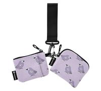 Oliver Jeffers - Lot de 2 portefeuilles à double dragonne pour femme avec porte-cartes d'identité de taille compacte avec porte-clés pour femme, motif kiwi jade violet