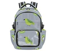 Oliver Jeffers Style Kiwi Jade Bird Sac à dos pour enfant Vert transparent Sac à dos d'école mignon robuste avec compartiment pour ordinateur portable pour le sport l'école en plein air 7-18 ans