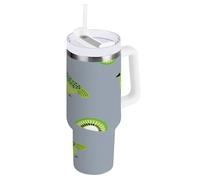 Oliver Jeffers Style Kiwi Jade Bird Vert Gris 1200 ml Gobelet isotherme en acier inoxydable avec paille, anti-fuite, réutilisable, pour la maison, le bureau ou la voiture