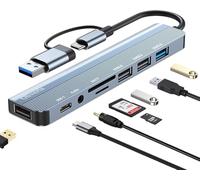 Oliveria M-acbook Hub USB C 8 en 2 - Adaptateur multiport USB C avec lecteur de carte SD & TF, ports USB 3.0 et USB 2.0, ports audio 3,5 mm, hub USB C 3.0 pour MacBook, Galaxy, iPad