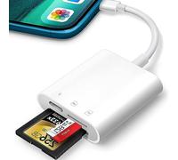Oliveria Trail Game Lecteur de Carte SD pour iPhone iPad - Caméra 2 en 1 avec Double Fente pour Micro SD/SD - Adaptateur de Carte mémoire Photographie, Chargement simultané - Plug and Play
