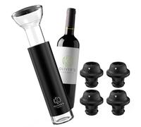 Oliver's Kitchen ® Bouchon Économiseur pour Bouteille de Vin de Qualité Supérieure - Pompe à Air avec 4 Bouchons - Préserve le Vin plus Frais plus Longtemps - Remplace les Bouchons en Liège