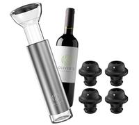 Oliver's Kitchen ® Bouchon Économiseur pour Bouteille de Vin de Qualité Supérieure - Pompe à Air avec 4 Bouchons - Préserve le Vin plus Frais plus Longtemps - Remplace les Bouchons en Liège