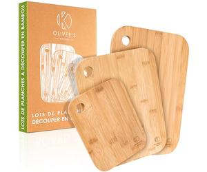 Oliver's Kitchen ® Lot de 3 planches à Découper en Bois - Différentes Tailles pour toutes les Occasions - Magnifiquement Conçues en Bambou 100% Naturel, Durables et Résistantes - Faciles à Nettoyer